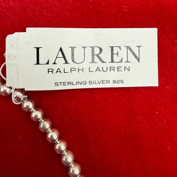 Lauren Ralph Lauren Logo Padlock Charm Beaded Collar Necklace Sterling Silver - Picture 3 of 11